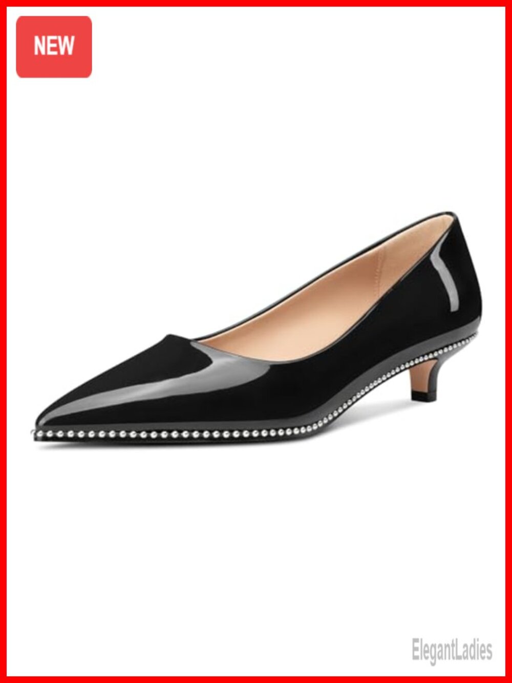 Aachcol Womens Low Heel Pointed Toe Pumps Beaded Kitten Heels Slip-On Office